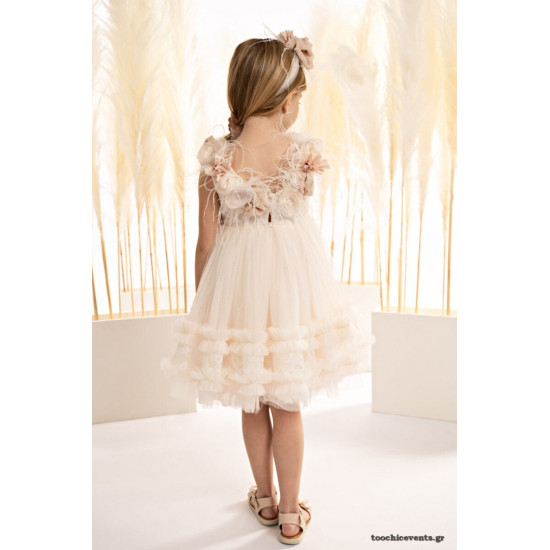 Βαπτιστικό φόρεμα με λουλούδια και πούπουλα BB125116
